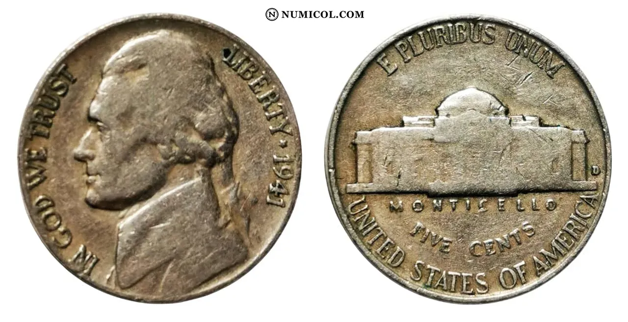 Moneda 5 Cents "Jefferson Nickel" (1.er retrato)