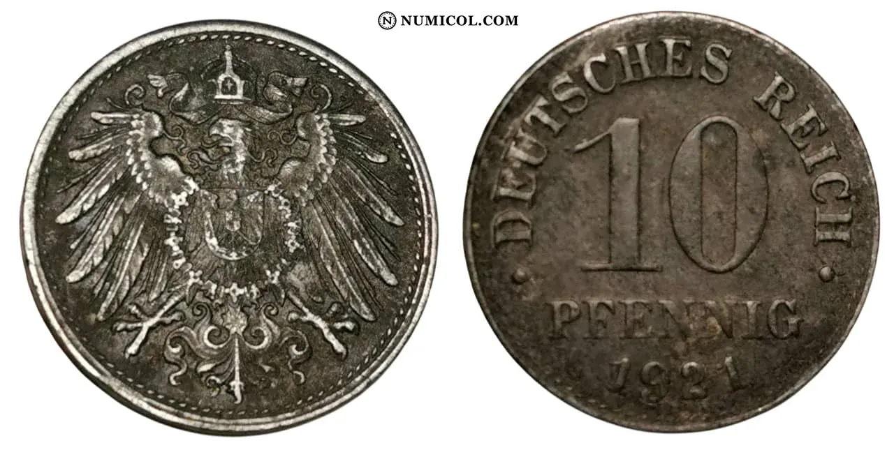 10 Pfennigs (type 2 - small shield; without mintmarks)